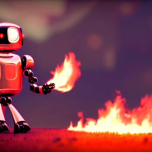 Image similar to a cute little robot consists fire. super realistic 8 k render of a elegant, cinematic composition