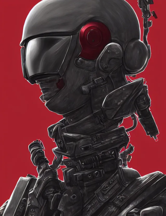 Prompt: a detailed manga portrait of a masked special forces soldier wearing dark red advanced demon - resistant cyborg tactical gear, trending on artstation, digital art, 4 k resolution, detailed, high quality, sharp focus, hq artwork, coherent, insane detail, character portrait