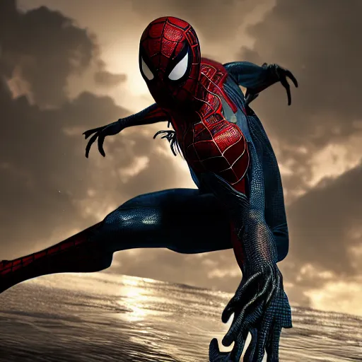 Image similar to a single venom and spider - man hybrid, dslr, cinematic, volumetric lighting, 8 k resolution, photorealistic