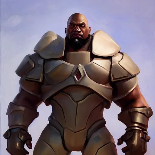 Prompt: greg manchess portrait painting of fully armored the foundation aka dwayne the rock from fortnite as overwatch character, medium shot, asymmetrical, profile picture, organic painting, sunny day, matte painting, bold shapes, hard edges, street art, trending on artstation, by huang guangjian, gil elvgren, ruan jia, greg rutkowski, gaston bussiere