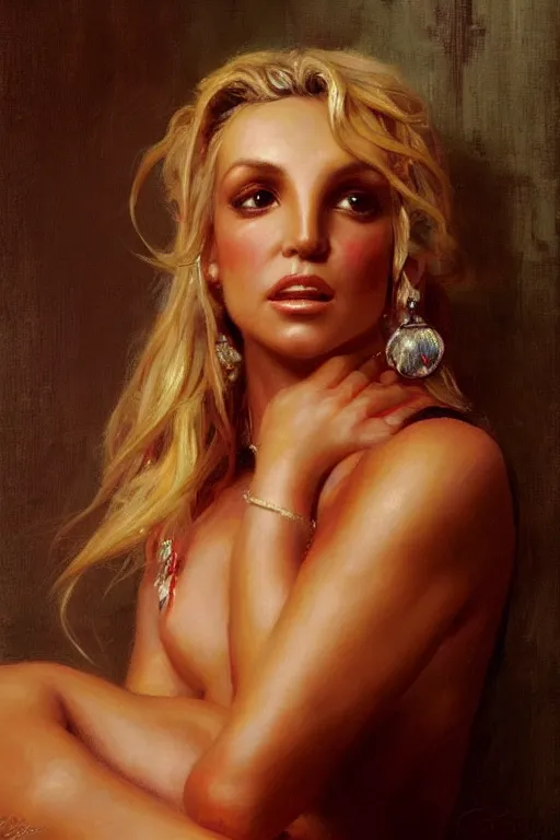 Prompt: detailed portrait of a beautiful britney spears, painting by gaston bussiere, craig mullins, j. c. leyendecker