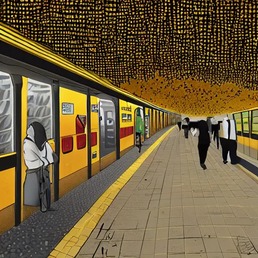 Prompt: a subway station overrun by bees, trending on art station