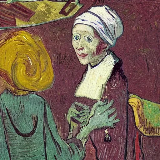 Prompt: Salad Fingers with a pearl earring, by Vincent Van Gogh, 8k