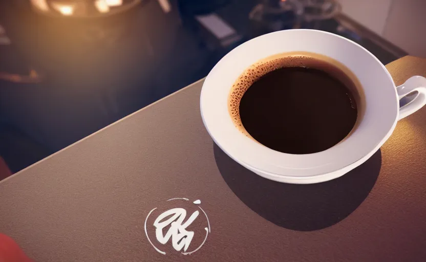 Image similar to a beautiful graffiti of a hot cup of coffee, the steam is forming the three rings, 8 k, photorealistic, raytracing effects, unreal engine 5