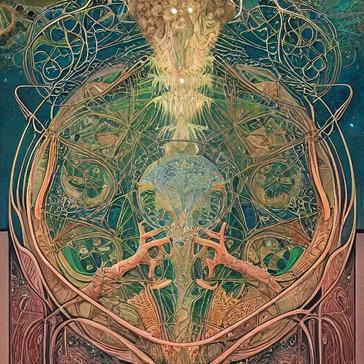 Prompt: the green hour, a beautiful art nouveau abstract painting by aaron jasinski and ernst haeckel and victo ngai