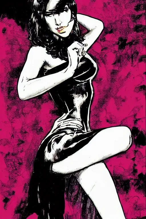 Image similar to portrait of gal gadot dancing, nightclub, stunning dress, style of guido crepax