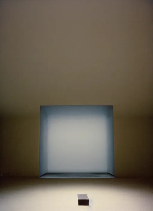 Image similar to a photograph of a james turrell projection piece inside a minimalist concrete room, 3 5 mm, color film camera, pentax