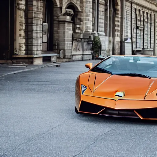 Image similar to A 1930s Lamborghini Gallardo parked on a street