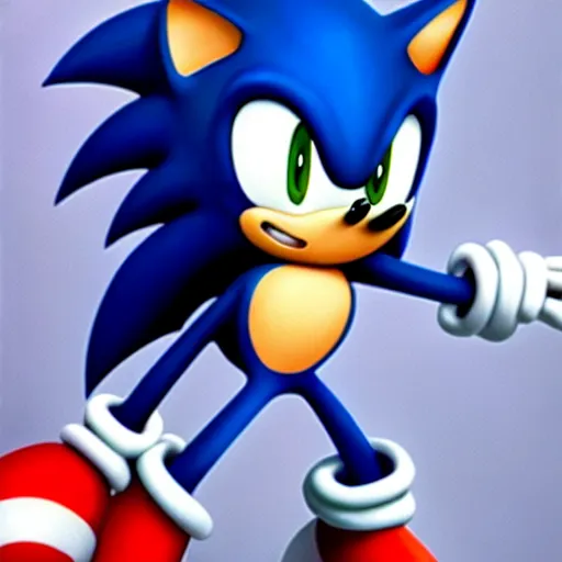 Image similar to Beautiful breathtaking painting of Sonic with a chilidog.