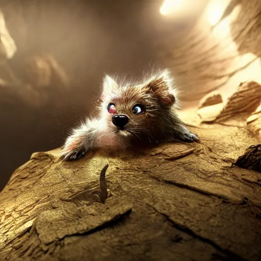 Image similar to several species of small furry animals gathered together in a cave and grooving with a pict, hyper detailed, dramatic lighting, cgsociety, realistic, hyper detailed, insane details, intricate, dramatic lighting, hypermaximalist, golden ratio, rule of thirds, octane render, weta digital, micro details, ultra wide angle, artstation trending, 8 k,