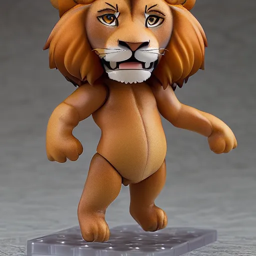 Image similar to a nendoroid lion, side view, full body, 4 k, highly detailed, subject centered, uncropped, studio photography