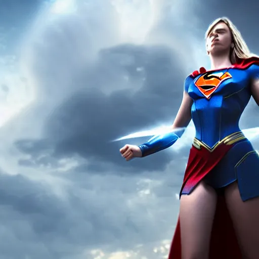 Prompt: beautiful Kryptonian girl with full armor, clouds, hyper realistic, hyper detailed, octane render, cloudpunk, johannes voss, dynamic lightning, sharp focus, flight, huge wings, wings made of glass, volumetric, realistic, 3d render, Realistic Render, Cinematic lighting, Volumetric lighting, atmospheric, cinematic, unreal engine, unreal engine render, octane render, HD, photorealism, hyper realistic, photo, 8K, trending on artstation, concept art