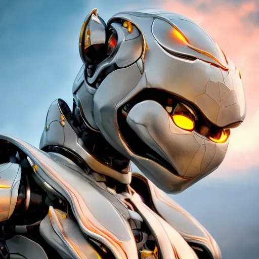 Prompt: a highly detailed close-up bust, of an awe-inspiring beautiful cute humanoid anthropomorphic robotic mecha female dragon, with smooth and streamlined armor, standing and posing elegantly in front of the camera, well detailed head with LED eyes, sharp design, two arms, digital art, artstation, DeviantArt, professional, octane render, sunset lighting