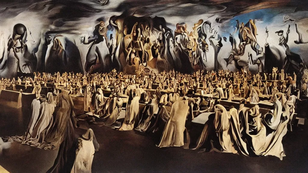 Prompt: and the men who spurred us on sit in judgement of all wrong, superb resolution, salvador dali, cinematic lighting!