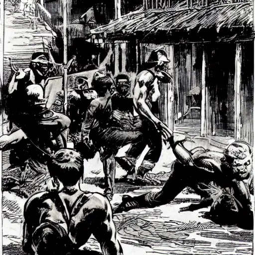 Prompt: a scene of the 1899 philippine-american conflict, comic art by john buscema