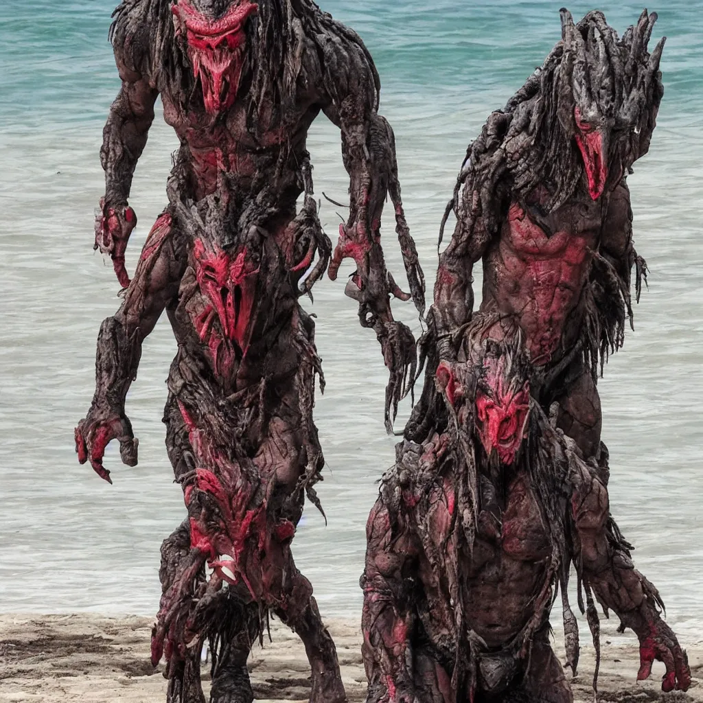 Image similar to predator yautja at the beach for holiday