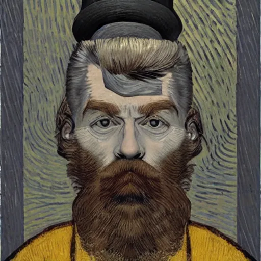 Image similar to portrait of ned kelly, mash - up between mc escher and vincent van gogh