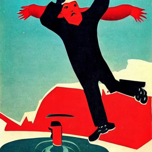 Image similar to soviet propaganda poster from the 1930's depicting the danger of having too much swag