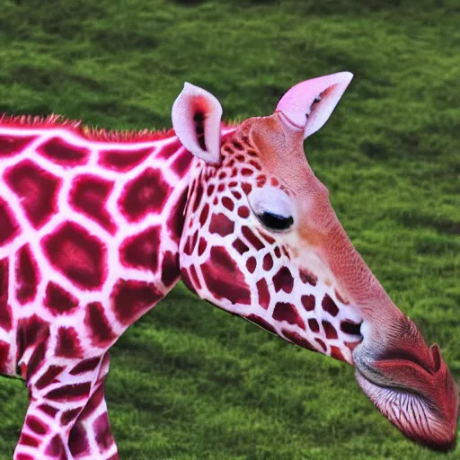 Prompt: red turtle, pink giraffe!!!