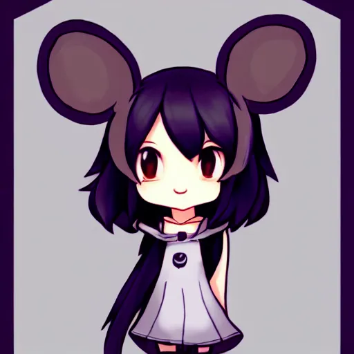 Image similar to headshot of young maple story female mouse, maple story, cute, fantasy, intricate, long hair, dark grey skin, mouse face, maplestory mouse, dark skin, mouse head, mouse ears, black hair, elegant, cartoony, maplestory Deviantart, maplestory character, character art of maple story, smooth, sharp focus, illustration, art by maplestory