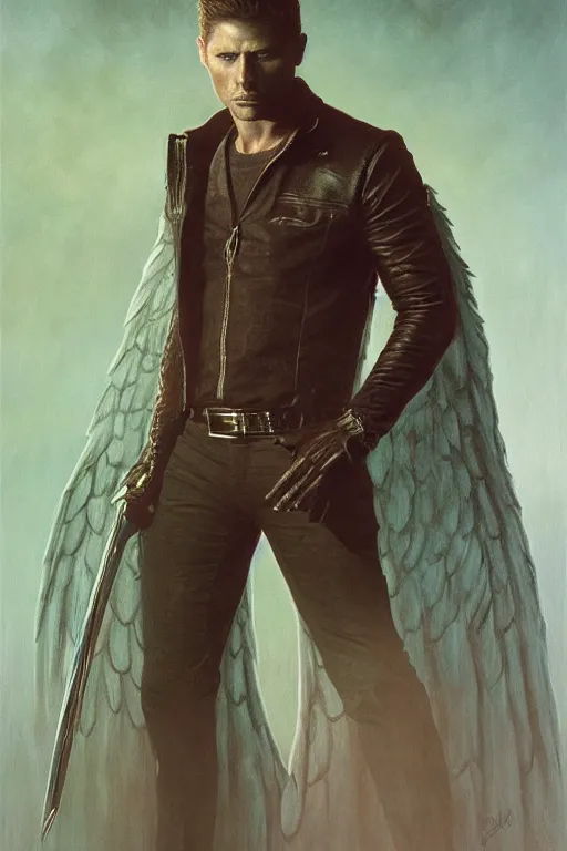 Image similar to a detailed matte portrait of an jensen ackles dressed as the vampire angel from buffy the vampire slayer, masterpiece, 8 k, art by donato giancola and greg rutkowski and wayne barlow and zdzisław beksinski