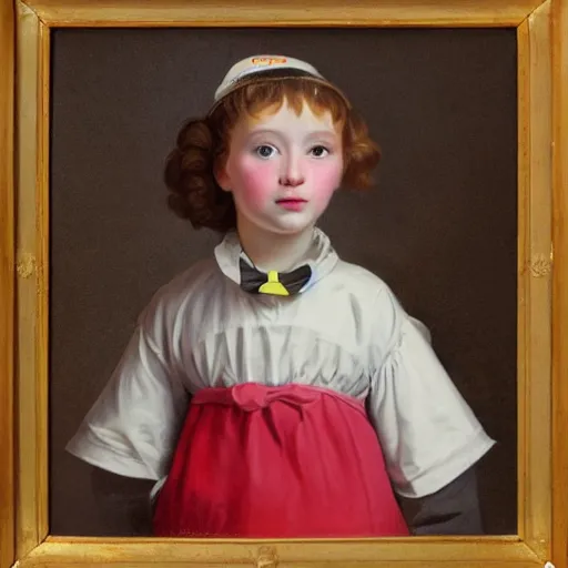 Image similar to girl in mcdonalds outfit, by jules - joseph lefebvre