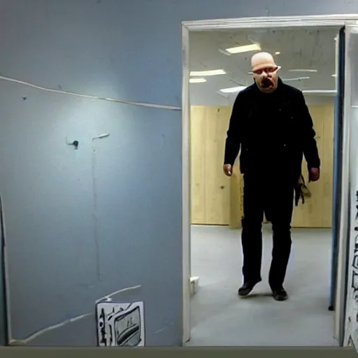 Prompt: Heisenberg in the backrooms, trail footage