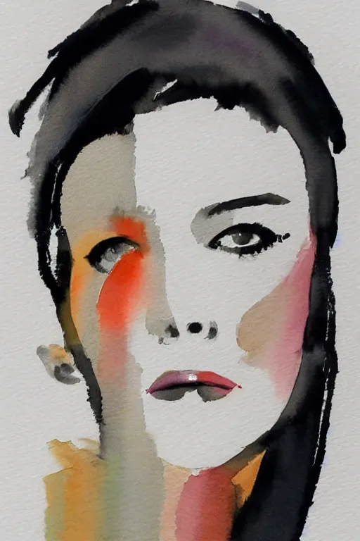 Prompt: beautiful face woman, grey, colorless and silent, watercolor portrait by David downton