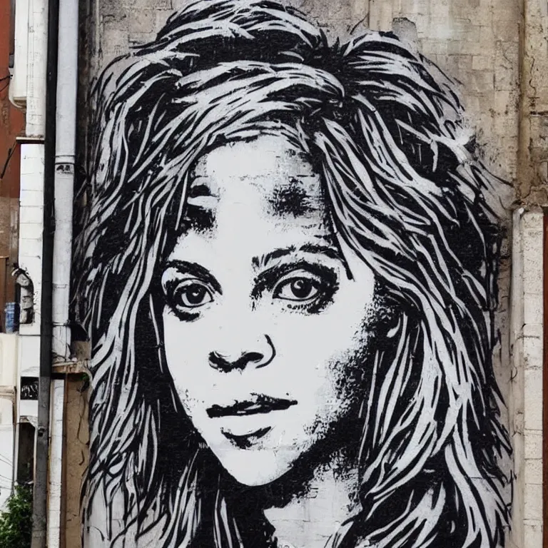 Image similar to Detailed street-art portrait of Shakira Isabel Mebarak Ripoll in style of Banksy