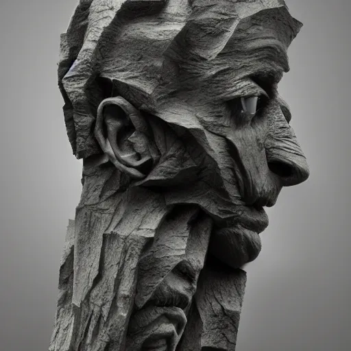 Prompt: surrealism sculpture by enrico ferrarini, division of face