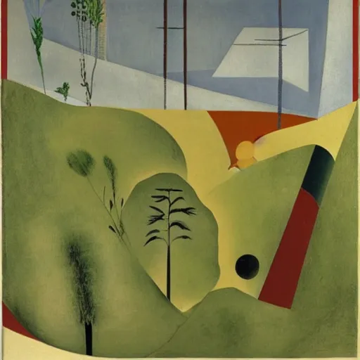 Image similar to painting of a lush natural scene on an alien planet by el lissitzky. beautiful landscape. weird vegetation. cliffs and water.