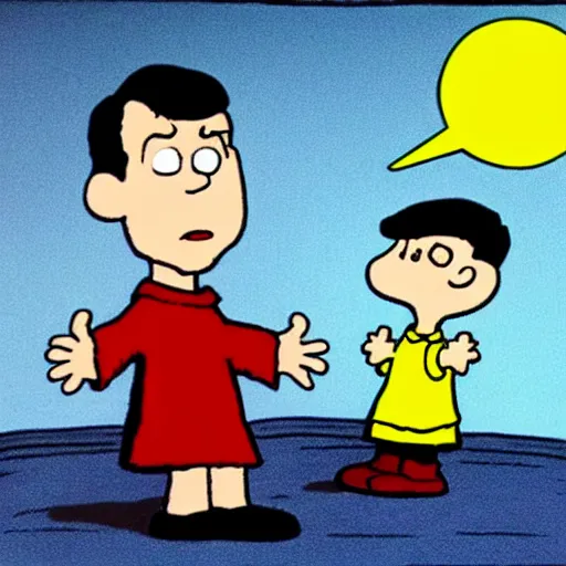 Image similar to chris kattan as spock in the style of charles schulz, peanuts, cartoon,