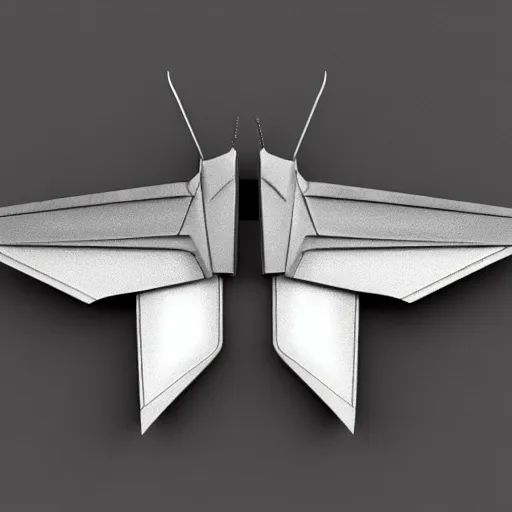 Image similar to cyberpunk moth with wings spread, gunmetal grey, very symmetrical, orthographic view, top down view, bottom view, side view, blueprints, mecha, lockheed martin f - 3 5 lightning ii, fighter jet, cybernetic, robotic, highly detailed, artstation, autodesk maya, super realistic, unreal engine