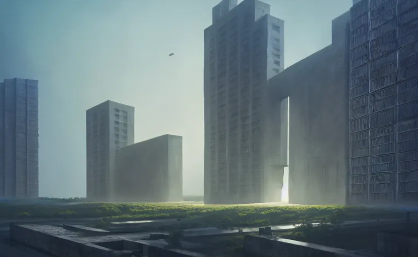 Image similar to exterior shot of utopian english brutalist chinese stronghold architecture with cinematic lighting by zaha hadid peter zumthor and renzo piano and, darek zabrocki and greg ruthkowski, simon stalenhag, cinematic, holy place, paradise, scifi, futurism, atmospheric, concept art, artstation, trending on artstation