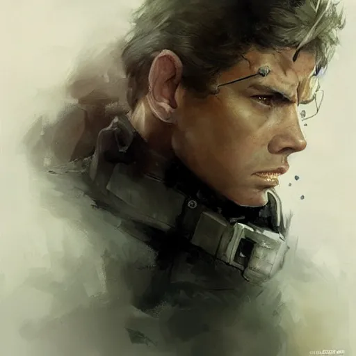 Image similar to old solid snake played by by scarlett johansson, military art, face portrait, hd shot, digital portrait, elegant, beautiful, fantasy art, artstation, comic style, by artgerm, guy denning, jakub rozalski, magali villeneuve and charlie bowater