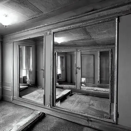 Image similar to a spooky room with infinite mirrors