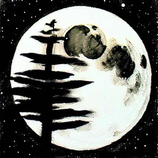 Image similar to moon above forest, zen ink