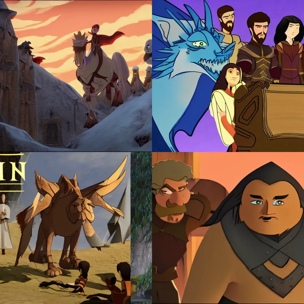 Prompt: screenshots from the DreamWorks animated adaptation of A Game of Thrones