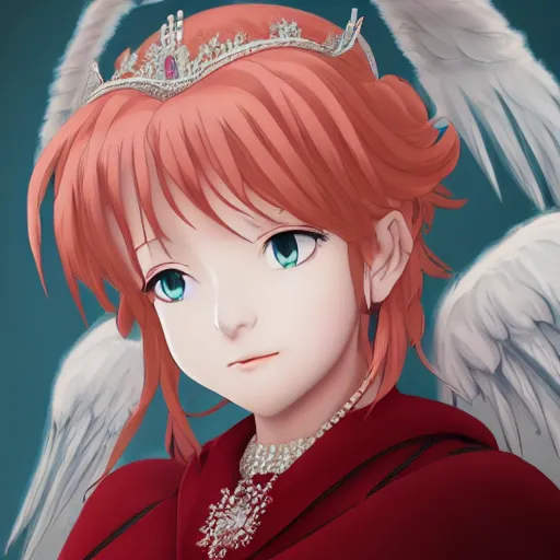 Image similar to portrait of queen elizabeth as a fallen angel anime fantasy illustration by tomoyuki yamasaki, kyoto studio, madhouse, ufotable, square enix, cinematic lighting, trending on artstation