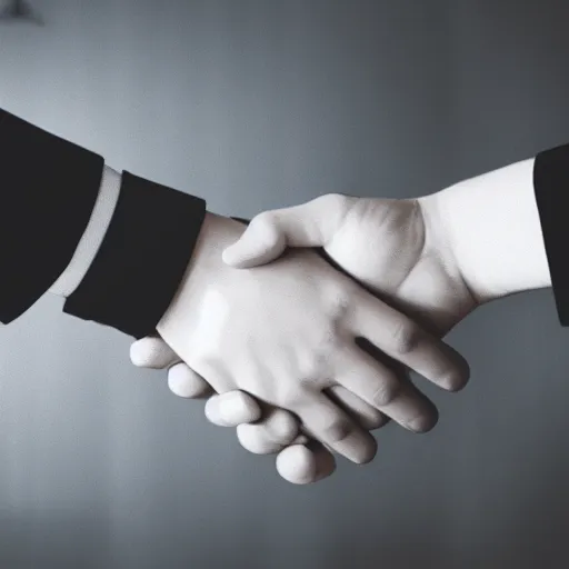 Prompt: photo of ai hand shake human doing business