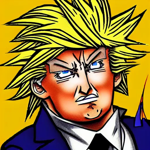 Prompt: super sayan donald trump, anime