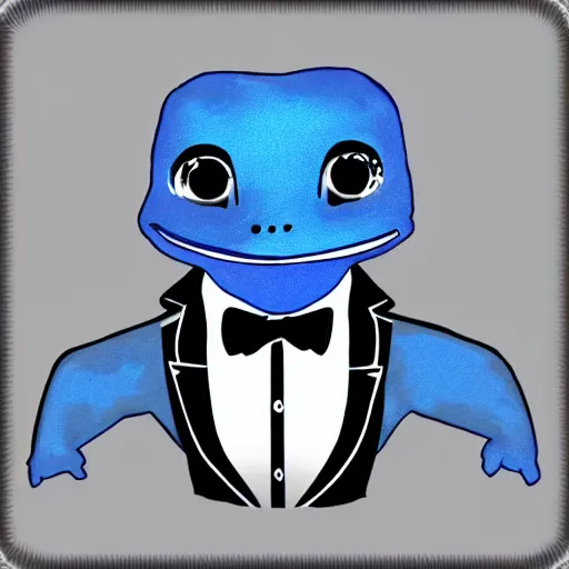 Image similar to blue salamander in a grey tuxedo and a bowtie, character icon