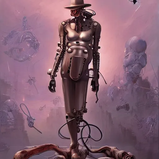 Image similar to amish cyborg with one robotic eye, highly detailed by peter mohrbacher, hajime sorayama, wayne barlowe, boris vallejo, aaron horkey, gaston bussiere, craig mullins