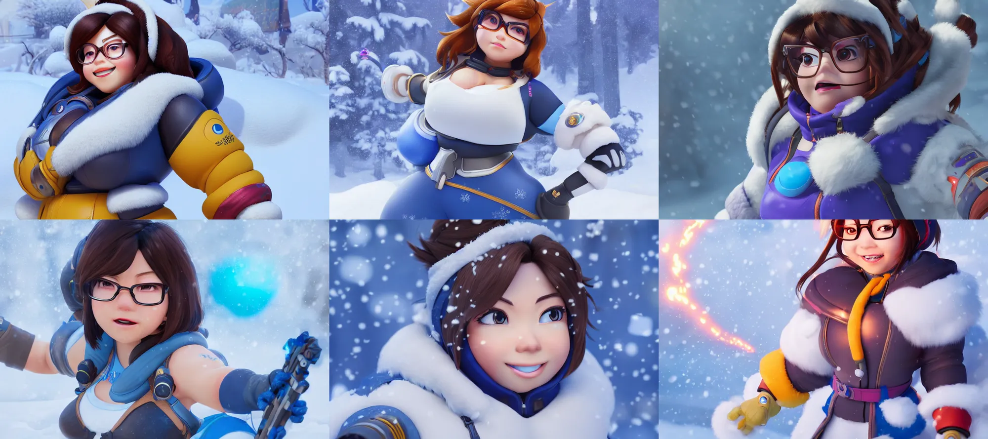 Prompt: hyperdetailed mei from overwatch as a disney pixar character, hd texture, beautiful 3D render, 8k, octane render, soft lighting, hyperrealistic, in the snow, sharp focus, golden hour, Mei-Ling Zhou