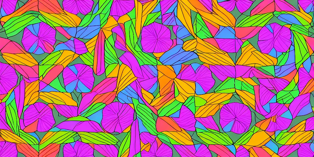 Prompt: seamless pattern of large colorful squares in Escher style