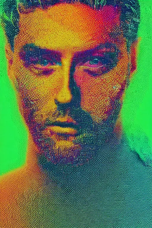 Prompt: holographic portrait of a man, corrupted, glitch, glitch art, digital, vhs video effect, analogue, old tv effect, epic, realistic, photorealistic, detailed, high quality, high resolution, lossless, lossless quality, 8 k, 4 k, hdr, 8 k quality, 1 6 k