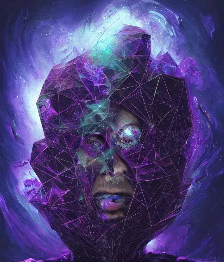 Image similar to front!!! shot of a court jester!!! character, mesmerizing fractal hypercubes, dark holography!!!, future, metallic nebula, crystalline edges, polygonal, elegant, highly detailed, centered, (((artstation, concept art, jagged, sharp focus, artgerm, Tomasz Alen Kopera, Peter Mohrbacher, donato giancola, Joseph Christian Leyendecker, WLOP, Boris Vallejo))), ((raytracing)), mugshot!!!!!, ugly!!!!!!, octane render, nvidia raytracing demo, octane render, nvidia raytracing demo, octane render, nvidia raytracing demo, 8K