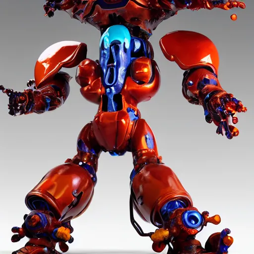 Prompt: drippy liquid metal combat mecha, gouf evangelion, bismuth mechanical exoskeleton wearing hardsurface armour holding scifi weapons, sculpted by spider zero, jeff koons, chihuly, trending on artstation # chihuly # evagelion # chihuly