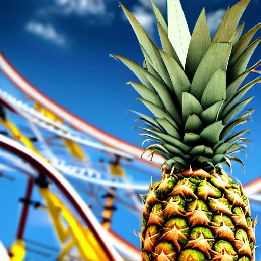 Image similar to a pineapple on a rollercoaster, realistic, 8 k