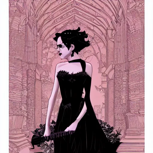 Prompt: A ultra detailed illustration of a gothic princess, by Tomer Hanuka, trending on ArtStation,